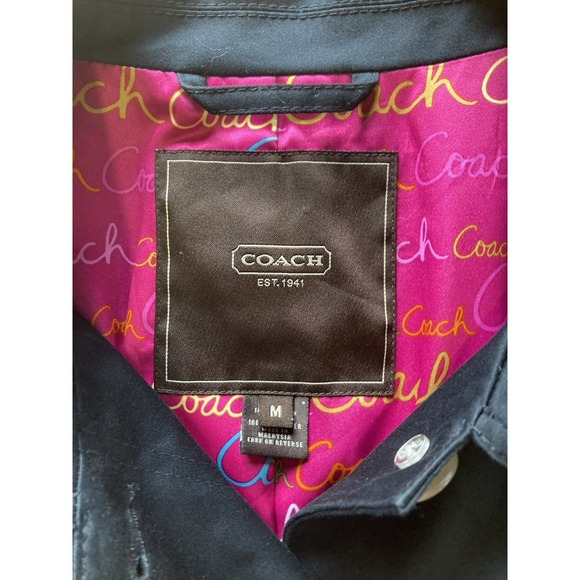 COACH 1941 Women's Medium Black Hidden Button Cotton Coat Jacket Slit Pockets - Picture 7 of 10
